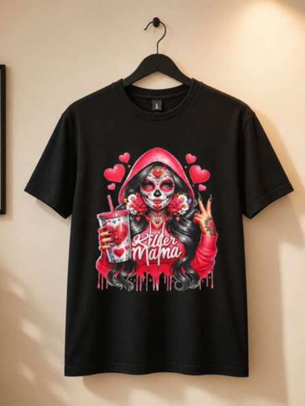 Killer Mama Sugar Skull Graphic T-Shirt Black Gildan Size M New - Picture 2 of 3